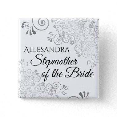 Wedding Stepmother of the Bride Name Tag Silver Button