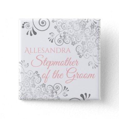 Wedding Stepmother of the Groom Name Tag Pink Gray Button