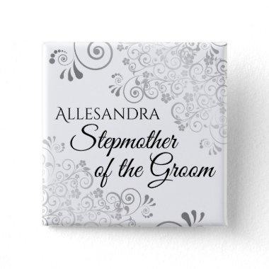 Wedding Stepmother of the Groom Name Tag Silver Button