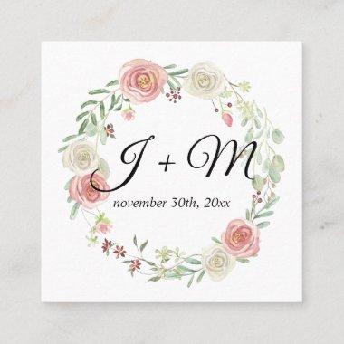 Wedding Suite Stacking Ribbon Blush Floral Wreath Square Business Invitations
