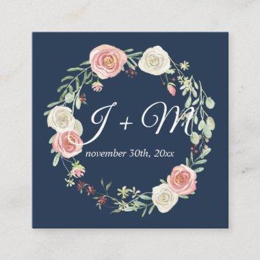 Wedding Suite Stacking Ribbon Navy Blush Floral Square Business Invitations