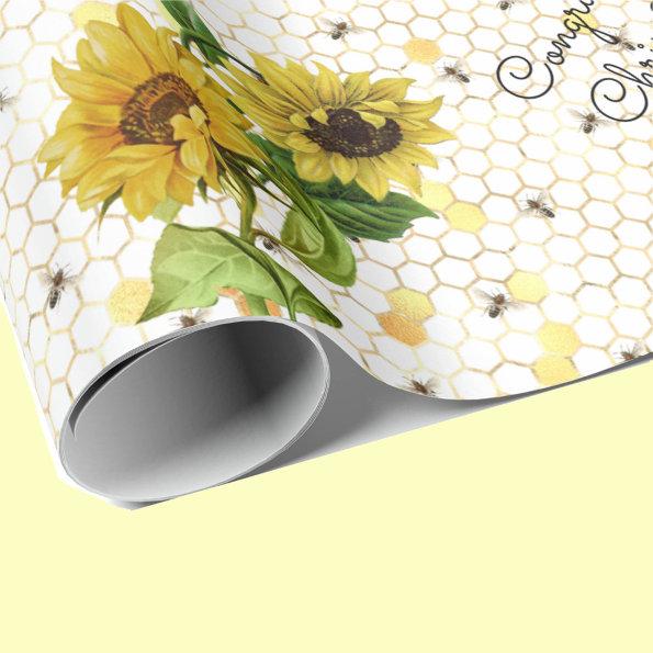 Wedding Sunflower Congratulations - Add Names Wrapping Paper