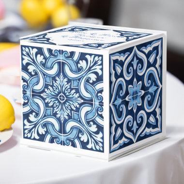 Wedding sweet favor box blue Mediterranean tiles