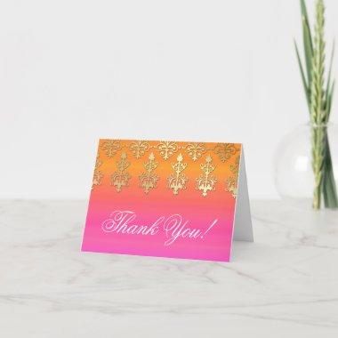 Wedding Thank You Invitations Indian Damask Gold Pink