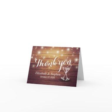 Wedding Thank You Champagne Glasses Wood Lights