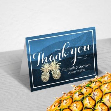 Wedding Thank You Gold Pineapple Couple Navy Blue