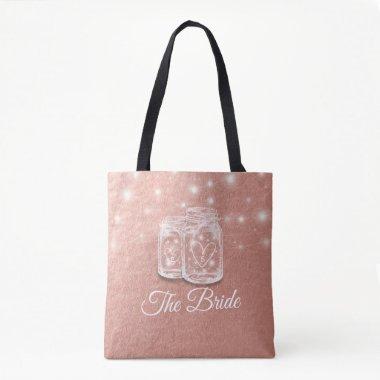 Wedding The Bride Mason Jar String Light Rose Gold Tote Bag