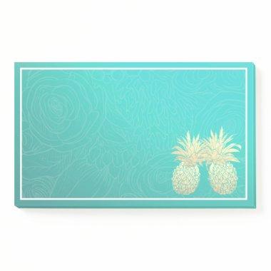 Wedding Vintage Golden Pineapple Couple Teal Roses Post-it Notes