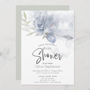 Wedding | Watercolor Rustic Dusty Blue Roses Invitations