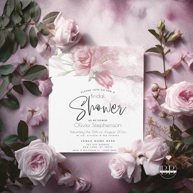 Wedding | Watercolor Rustic Dusty Pink Roses Invitations