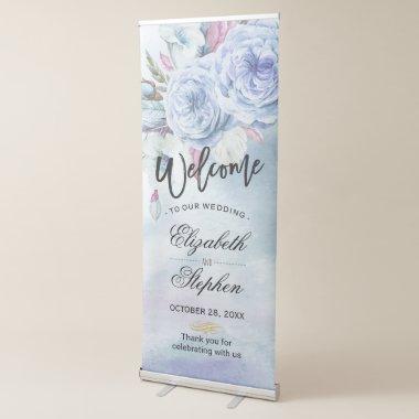 Wedding Welcome Elegant Watercolor Floral Feathers Retractable Banner