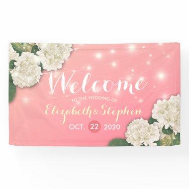 Wedding Welcome Hydrangea Flowers String Lights Banner