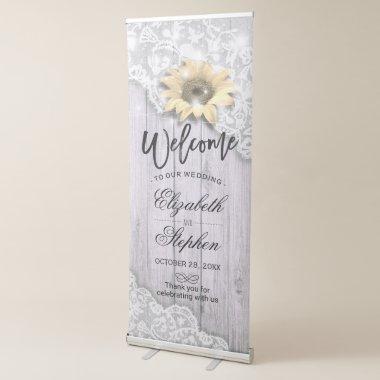 Wedding Welcome Lace Sunflower Wood String Lights Retractable Banner