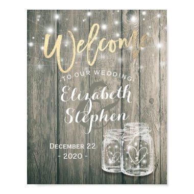 Wedding Welcome Rustic Wood Mason Jar String Light Poster