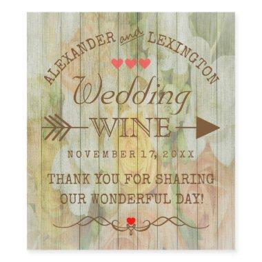 Wedding Wine Rustic Country Watercolor Flowers Wine Label