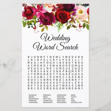 Wedding Word Search Burgundy Floral Shower Game