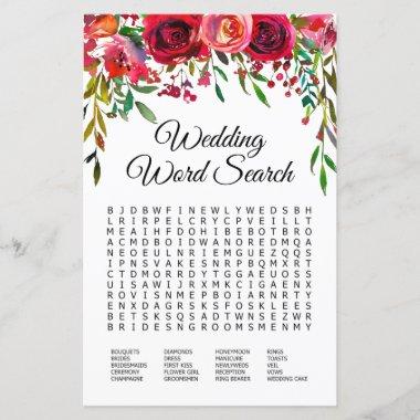 Wedding Word Search Burgundy Roses Shower Game