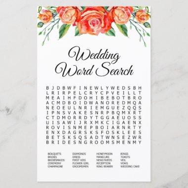 Wedding Word Search Coral Roses Shower Game