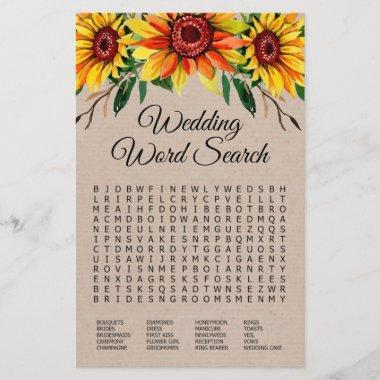 Wedding Word Search Rustic Sunflowers Shower Game