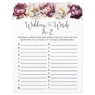 Wedding Words A-Z Bridal Shower Game Sheet