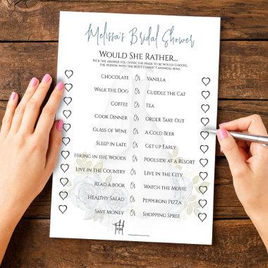 Wedding Would She Rather Bridal Shower Game Floral