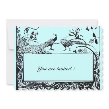 WEDDONG LOVE PEACOCKS Black Teal Blue Invitations