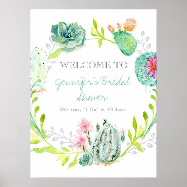 Welcome Bridal Shower Desert Cactus Watercolor Poster