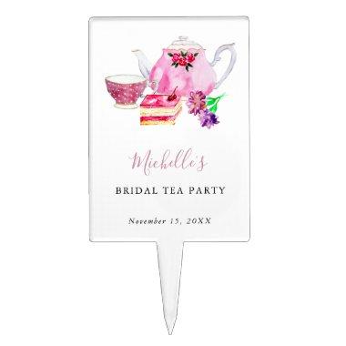 Welcome Bridal Shower Tea Party Pink Watercolor Cake Topper