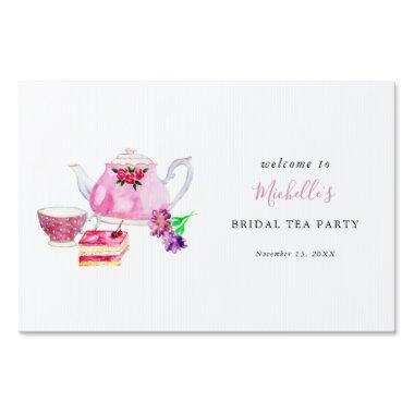Welcome Bridal Shower Tea Party Pink Watercolor Sign