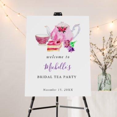 Welcome Bridal Shower Tea Party Purple Watercolor Foam Board