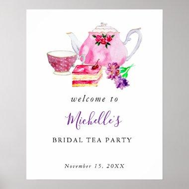 Welcome Bridal Shower Tea Party Purple Watercolor Poster