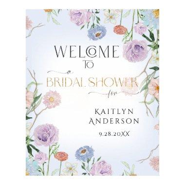 Welcome Bridal Shower Wildflower Sky Blue Floral Poster