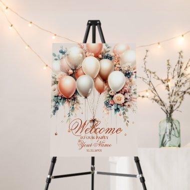 Welcome Colorful White Peach Floral Balloons Foam Board
