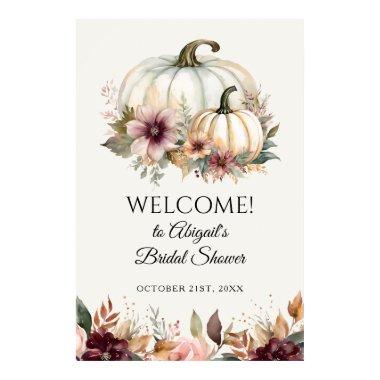 Welcome Fall White Pumpkin Floral  Poster