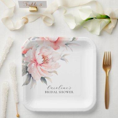 WELCOME Floral Peonies Blush Pink BRIDAL SHOWER Paper Plates
