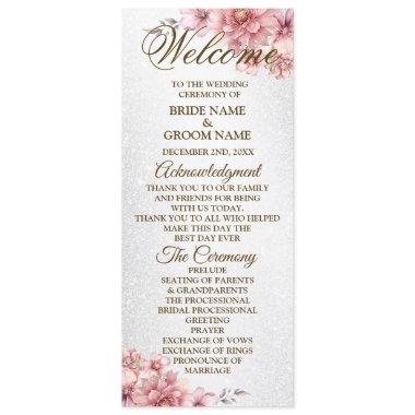 Welcome Party Wedding Pink Watercolor Flower Shiny Program