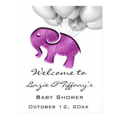 Welcome Poster Pink Baby girl Shower Elephant