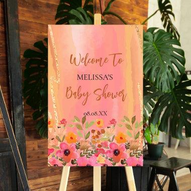 Welcome Poster Sign Peaches Pink Garden Flowers