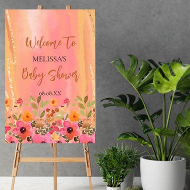 Welcome Poster Sign Peaches Pink Garden Flowers