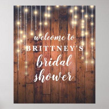 Welcome Rustic Wood String Lights Bridal Shower Poster
