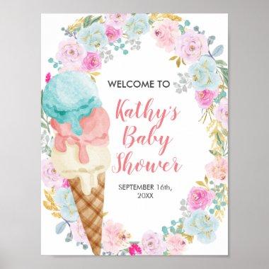Welcome Sign Ice Cream Pastel Flowers