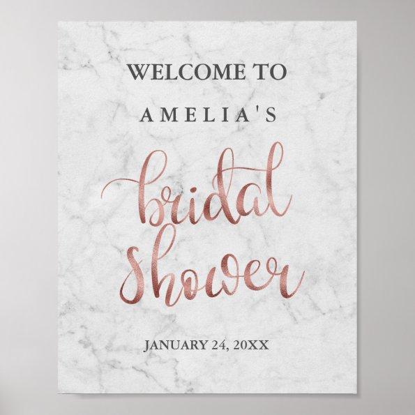 Welcome Sign Marble Faux Rose Gold Bridal Shower
