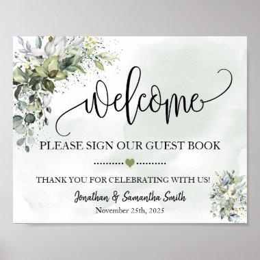 Welcome sign our guest book wedding eucalyptus
