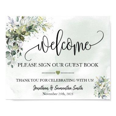 Welcome sign our guest book wedding eucalyptus