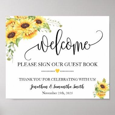 Welcome sign our guest book wedding sunflowers