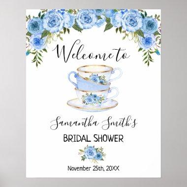 Welcome Tea Bridal Shower Blue Floral sign