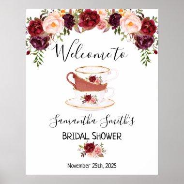 Welcome Tea bridal shower marsala floral sign