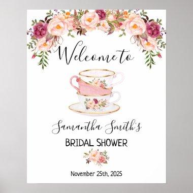 Welcome Tea bridal shower pink floral sign