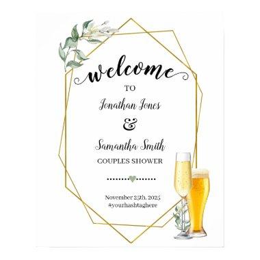 Welcome to bubbles and brews greenery gold shower poster