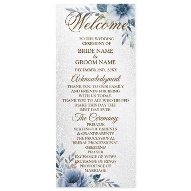 Welcome Wedding Dusty Blue Watercolor Flowers Program
